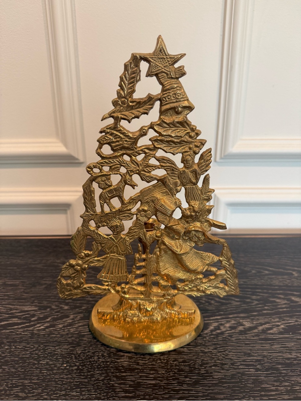 Vtg Banberry Solid Brass Christmas Tree Candle Holder 12"